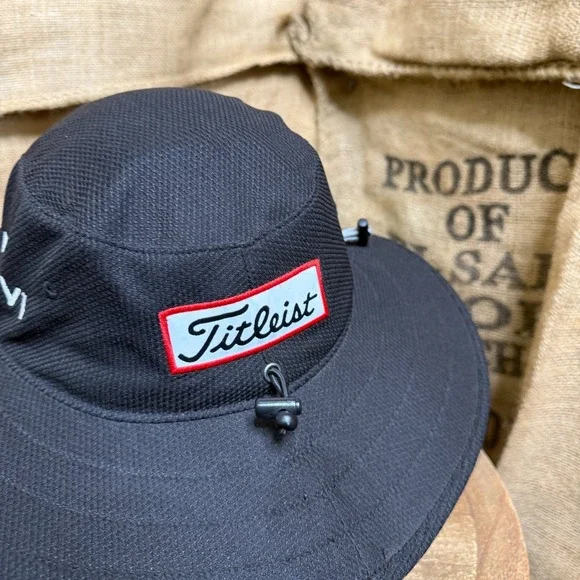 Titleist Tour Aussie Hat Adjustable Moisture Wicking Footjoy Pro V1 Black Golf - Picture 3 of 6